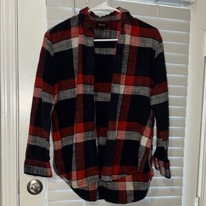 Madewell Navy and Orange Plaid Top